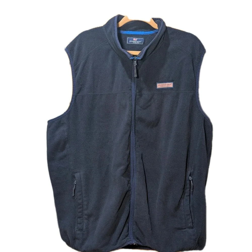Vineyard Vines Men's Full Zip Harbor Fleece Vest With Logo Tag Nautical Blue XXL